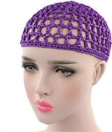 Women Soft Rayon Snood Hat Hair Net Crocheted Hair Net Mix Colorshalloween - 庫法紫色-2件 - 查看 7