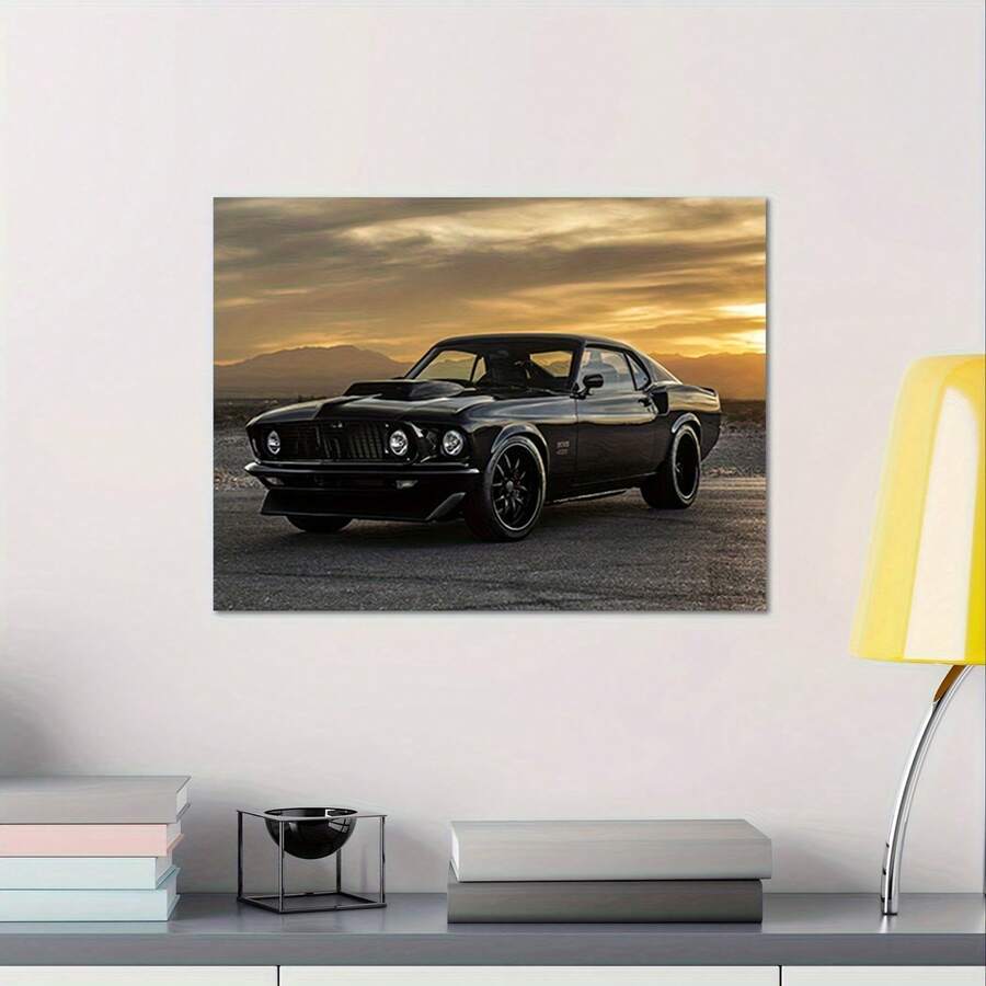 Affiche d'art sur canevas vintage de la Mustang Boss429 de 1969 - sans cadre, cadeau parfait pour les passionnés d'automobiles, décoration murale de véhicule classique pour le salon, la chambre à coucher, le bureau à domicile