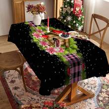 1/20 pièces Nappe de Noël, nappe de fond noir luxueuse avec motif de points rouges d'oiseaux, décoration d'ambiance de Noël, mise en place vibrante de table à manger, convient pour la cuisine, la table à manger, les fêtes, les pique-niques et les dîners en plein air
