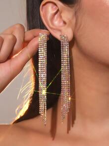 Glamorous Spring Colorful CZ Crystal Long Tassel Earrings Stud Dance Club Party Graduation Jewelry 1 Pair