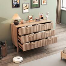 MISNODE Chest Of Drawers, Storage Cabinet With 6 Drawers, Modern Chest Of Drawers With Tapered Legs, Sideboard With Tall Drawers For Bedroom, Living Room, Hallway, Wood Color, 100x34x73cm - 原木色 - 查看 9