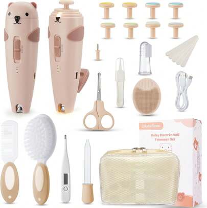 Lilian&Gema 28 En 1 Set Cuidado Recien Nacido, Lima EléCtrica UñAs Bebé, Lima UñAs Bebé Silenciosa, 9 Cabezales Moledores, LluminacióN LED Bidireccional, Carga Type-C, Kit Bebé ReciéN Nacido