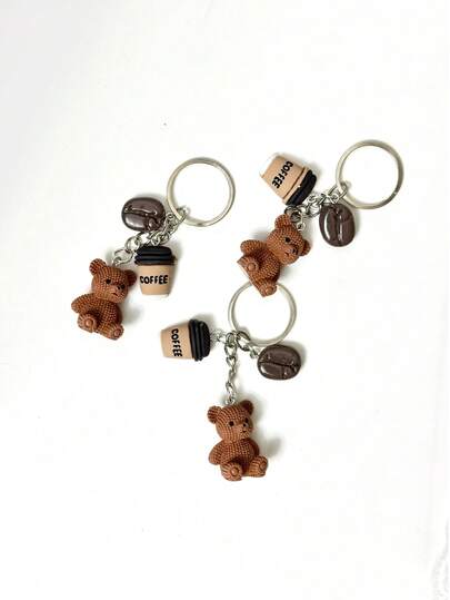1pc Cute Bear Coffee Keychain - Resin Material, Lovely Birthday Gift And Coffee Lover Party Favor, Great For Decorating Wallet, Notebook Or As Party Favor! - Kawaii Bear Coffee Theme Resin Pendant Keychain - Cute Bear Coffee Resin Keychain - Minimalist Accessory, Suitable For DIY Daily Bag Styling - Adorable DIY Accessory, Suitable For Craft Projects And Gifts