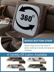 1 件纯色泰迪羊毛沙发套，弹性环绕，温暖舒适，简约时尚风格，宠物友好，防滑，可机洗，适用于 L 型沙发 1/2/3/4 座，客厅，卧室，书房 - 棕色 - 查看 4