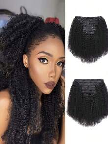 Afro Kinky Curly Clip In Hair Extensions 120g Brazilian Virgin Human Hair 4C Natural Black Clip In Extensions Double Weft Thick Ends 8pcs 120g/Set 12A Brazilian Virgin For Women