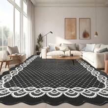 Home Decor Kitchen Area Rug Bordered Thin Carpet Non Shedding Non Slip Stain Resistant Floorcover Low Pile Printed Washable Hallway Runner Rug Soft Easy To Clean Mat Throw Rug For Bathroom Bedroom Living Room Dinning Room Laundry - Black - View 1