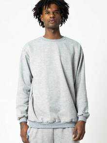 Moletom Gola Redonda Unissex Careca Blusa de Frio Casaco Feminino Masculino Flanelado Liso Sem Estampa Algodão - Cinza Claro - Visão 9