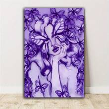 1幅现代紫色蝴蝶女子肖像帆布墙画，适用于卧室、客厅、办公室，不含画框 - 紫色 - 查看 7