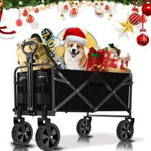 220/450/680 Lbs Capacity Heavy-Duty All-Terrain Folding Cart - Iron Frame And 600D Oxford Fabric, Foldable Multi-Purpose Wagon For Camping, Gardening, Beach, Shopping,Track And Field Equipment Transport Vehicle, No Assembly Required, Wagons Carts Heavy Duty Foldable - màu đen - Xem 1