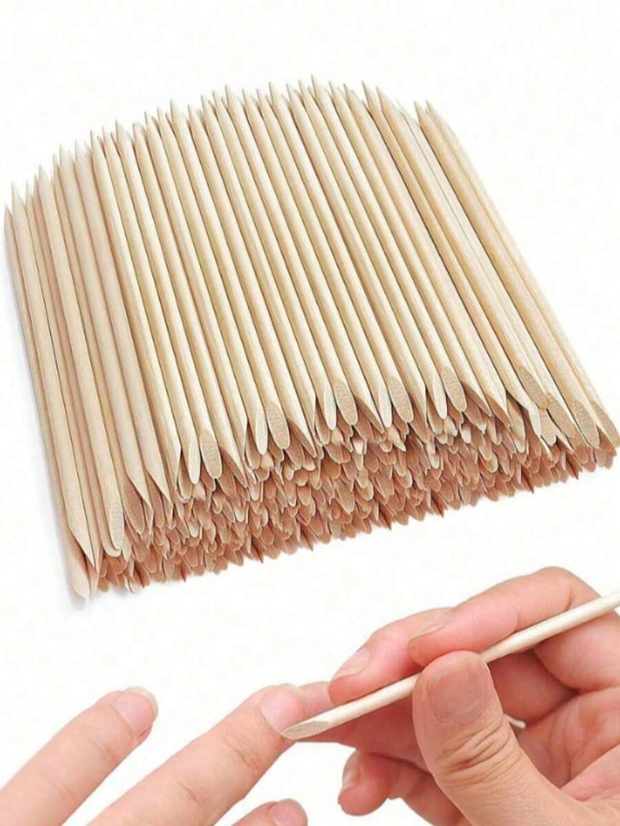 Palito de madera naranja de un solo uso, herramienta para el cuidado de las uñas, elimina la piel muerta, limpia, dispositivo multifuncional, palito de madera naranja sin filo, palito con puntos, palito empujador de madera, palito para quitar uñas. Usado para eliminar la piel muerta y limpiar las uñas, adecuado para salones de uñas y manualidades de arte de uñas