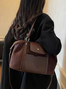 Large Capacity Women's Handbag, Fashion Nylon Canvas Tote Bag, Mommy Commuter Shoulder Bag - Coffee - View 3