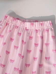 甜美时尚两件套女童春秋家居服，粉色蝴蝶结领开衫纽扣长袖上衣和裤子套装，面料舒适，非常适合在家穿着、阅读、休息和放松。也适合作为送给孩子或朋友的礼物 - 淺粉色 - 查看 6