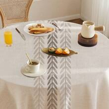 1 件优雅的欧洲田园风格圆形桌布，带叶子刺绣和流苏 - 米色涤纶，非常适合家居装饰、野餐、露营、婚礼、生日派对、节日用餐和小圆桌装饰、感恩节桌布 - 秋葉咖 - 查看 10
