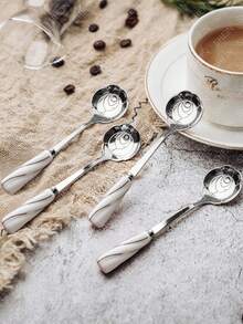 1 pieza Cuchara de café con mango de cerámica y diseño floral de acero inoxidable - Rosa - Ver 7