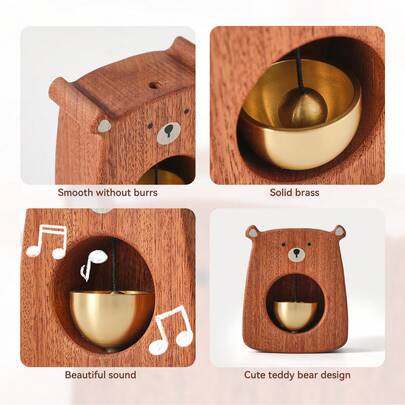 Nordic Style Walnut Wood Bear Shaped Doorbell, Easy Installation, Suitable For Room Decor, Halloween & Christmas Gift, Holiday Decoration
