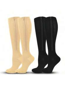 1 par de calcetines de compresión con cremallera, unisex, de punta cerrada, adecuados para hombres y mujeres