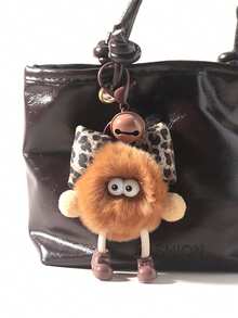 1PC Cute Otter Rabbit Fur Leopard Pattern Bow Small Coal Ball Bag Pendant, Plush Car Keychain, Suitable For Backpacks, Shoulder Bags, Handbags, Keychains, Also Suitable As Birthday Gifts, Party Gifts - Multicolor - View 4