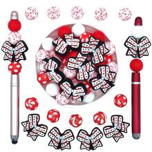 21 piezas/42 piezas Cuentas de silicona en forma de lazo navideño Suministros para hacer manualidades de collares, llaveros, decoración de autos, cadenas para bolsos, cadenas para teléfonos, pulseras y talla grande