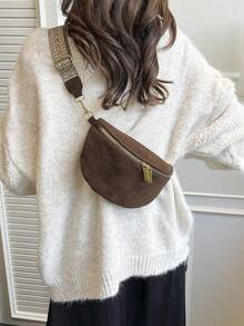 Riñonera de terciopelo para mujer con cremallera, correa ancha, bolso bandolera de gran capacidad, bolso cruzado versátil