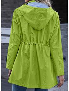 Kikibell Rain Jacket Women Striped Lined Hooded Lightweight Raincoat Outdoor Waterproof Windbreaker - 青色不透明 - 查看 10