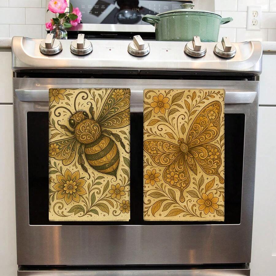 2/4 khăn lau bếp họa tiết bướm, khăn lau bát đĩa thấm hút cao và trang trí, giẻ lau, khăn ăn, khăn trang trí dụng cụ, thích hợp để trang trí ngày lễ, nấu ăn, nướng bánh, quà tặng tân gia và vệ sinh, phù hợp cho nhà bếp, phòng tắm, nhà vệ sinh - Nhiều màu - Xem 1