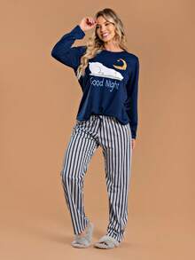 Pijama Feminino Good Night - Azul Marinho - Visão 1