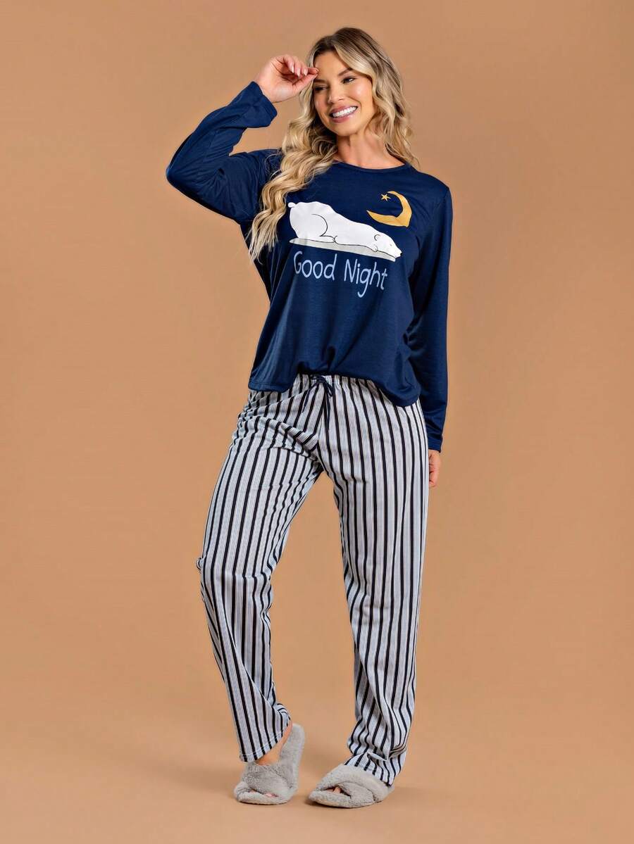 Pijama Feminino Good Night - Azul Marinho - Visão 1