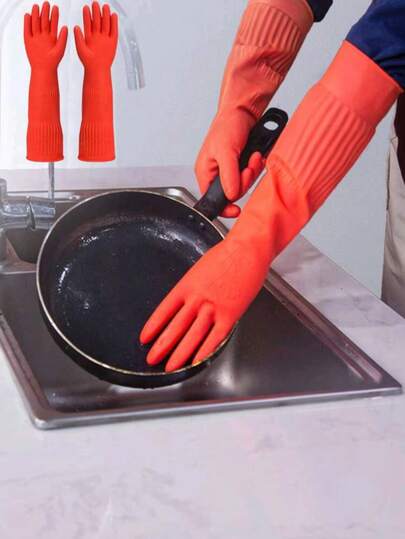 1 Paio Di Guanti Da Pulizia Domestica In Gomma Extra Lunghi E Rinforzati, Impermeabili E Antiscivolo, Adatti Per La Pulizia Di Cucina E Bagno, Riutilizzabili E Multifunzionali, Offrono Un'Eccellente Presa E Protezione