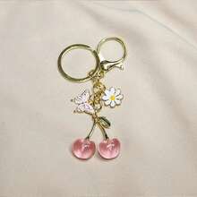1pc High-Quality Fashionable Cute Cherry Keychain, Butterfly Flower Keyring Charm, Decorative Cherry Key Chain Car Accessories Bag Charm School Goth Y2k