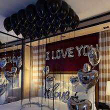 Black Valentine's Day Decorations Set, Including Black Valentine's Day Banner, Black Rose Petals, Black Latex Balloons, Silver Heart Foil Balloons, Suitable For Birthday Party Decor, Anniversary, Wedding, Home Decor, Photo Props