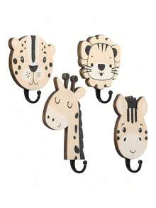 1 pieza Gancho de pared con forma de animal de madera, instalación resistente para habitación de niños, entrada, colgar ropa, bolsas - Multicolor - Ver 7