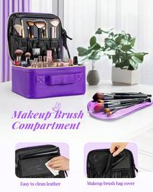 This Makeup Bag Features An LED Mirror With A Built-In Rechargeable LED Light, Adjustable Internal Dividers, Easy-To-Clean Leather, And A Complimentary Makeup Brush Holder. Perfect For Travel, It Can Also Be Used To Store Cosmetics, Toiletries, Or Other Daily Essentials. It Makes An Ideal Gift For Holidays Such As Mother's Day, Valentine's Day, Christmas, And New Year's., Travel, Valentine's Day, Room Decor, Purse Essentials, Makeup Bags For Women, Purse Essential Items, Cruise Essential, Designer Handbags, Basics, Vanity Essentials, Room, Cute Makeup Bag - 紫色 - 查看 4