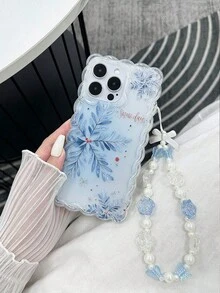 Carcasă de telefon anti-cădere din TPU, minimalistă, pictată cu model fulg de zăpadă, cu margini ondulate, împletite și accesoriu pentru brățară cu mărgele lucrate manual, compatibilă cu iPhone 17Pro/17Air/17/17ProMax 16/11/16Pro/16Plus/16ProMax/16E/15ProMax/13/14/12/XS/XR/7G/8PXR/7/8, pictată pentru iPhone 15ProMax, 13, 14, carcasă moale, P12, anti-cădere X, carcasă moale anti-cădere din TPU pictată 12/14