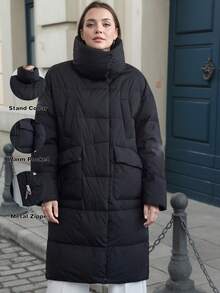 ZIAI Women's Casual Flap Pocket Down Jacket, Winter - Black - View 2