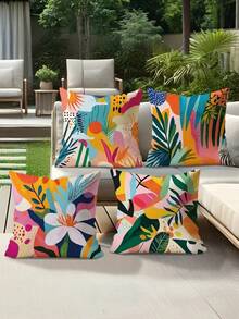 Funda de almohada de 4 piezas/1 pieza con estampado floral bohemio, de colores brillantes y estilo encantador, adecuada para decoración de fiestas en el porche, terraza, sofá, sala de estar exterior, sala de estar, sofá y dormitorio | 18x18 pulgadas | Cierre con cremallera | Tela suave y cómoda - resistente a la decoloración, lavable a máquina, adecuada para la decoración del hogar. Sin relleno de almohada