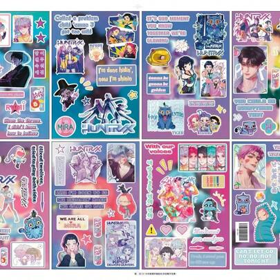 8 piezas Pegatinas DIY de Kpop Demon Hvnter Girl (Ruumi) (Mira) (Zoey) y Demon Boy, pegatinas lindas para teléfono móvil, decoración de equipaje, guitarra, laptop, papelería, taza de agua, regalos de cumpleaños, pegatinas de graffiti