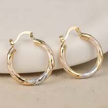 Round Hoop Earrings 14K Plated Copper Twist Pattern Earrings For Women Jewelry Accessories Wedding Party Birthday Gift - Multicolor - View 2