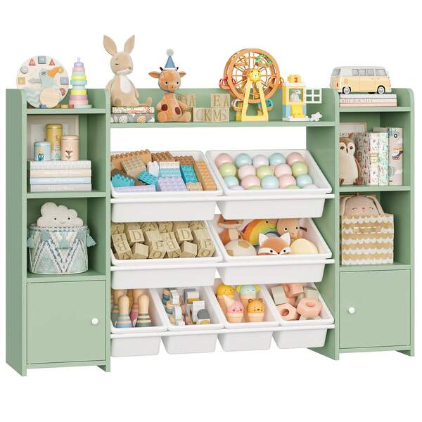 Furchen Estantería de Almacenamiento de Juguetes, Organizador de Juguetes con 8 Compartimentos Extraíbles, para Sala de Juegos, Dormitorio, Sala de Estar, Blanco 138 x 94 x 29 cm