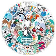 50 piezas Pegatinas planas creativas y lindas de dibujos animados de médicos y enfermeras para bricolaje, planificador, scrapbooking, decoración de pared, decoración del hogar