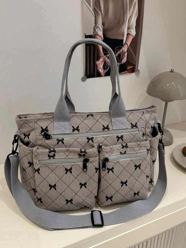 Fashionable Minimalist Large Capacity Multi-Pocket Shoulder Tote Bag, Suitable For School, Work, Travel And Business, Can Be Worn Crossbody