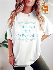 Camiseta de copo de nieve azul de Navidad - Camiseta impresa con letras de feliz Navidad, 100% algodón, top de mujer de otoño de Navidad - Blanco - Ver 1