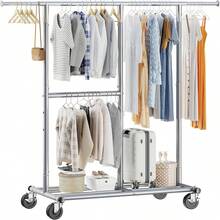 Heavy-Duty Commercial Garment Rack With Wheels 450 LB Capacity Rolling Clothing Rack, Durable Steel Storage Rack For Industrial Or Retail Use, Silver - Bạc - Xem 6