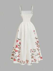 Vestido largo de verano de estampado floral con cintura ceñida, informal - Blanco - Ver 3