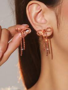 Retro Shining Tassel Club Bowknot Crystal Rhinestone Earrings Stud Wedding Party Graduation Jewelry 1 Pair - Silver - View 19