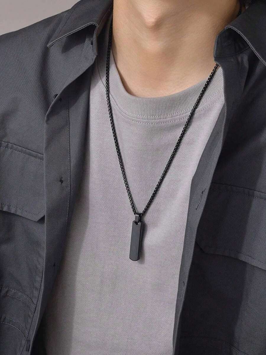 Fashionable And Popular Men Rectangle Pendant Necklace Stainless Steel For Jewelry Gift And For A Stylish Look