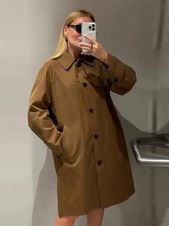 女士中长款风衣秋季时尚翻领长袖外套时尚女式风衣上衣