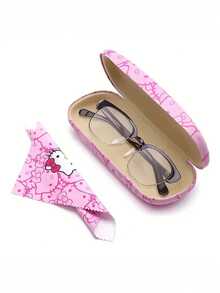 1pc Sanrio Hello Kitty Pink Eyeglass Case - Cute Cat Print, Faux Leather, Durable & Portable Eyewear Storage Box, Includes Cleaning Cloth, Suitable For Eyeglasses, Holiday, Birthday, Christmas Gifts - Multicolor - View 12