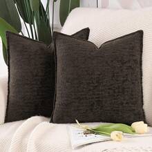 Madizz Juego de 2 Suave Chenilla Decorativo Funda de cojíns de Terciopelo con Borde Neutras Fundas de Almohada Boho para Sofá Dormitorio Salón Verde Cuadrado 50 x 50 cm - Taupe oscuro - Ver 4