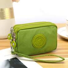 1pc Mini Simple Nylon Coin Purse - Mini Key Wallet With Three Zippers, Easy-To-Care Small Wallet Suitable For Women. - Green - View 2