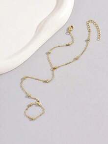 1pc Minimalist Gold Beaded Chain Midi Finger Ring Bracelet For Women - Elegant Stackable Hand Jewelry Gift Set - Boho Adjustable Ring Bracelet For Party Wedding Daily Wear Finger Ring Bracelet Charm Bracelets For Women - Gold - 查看 5